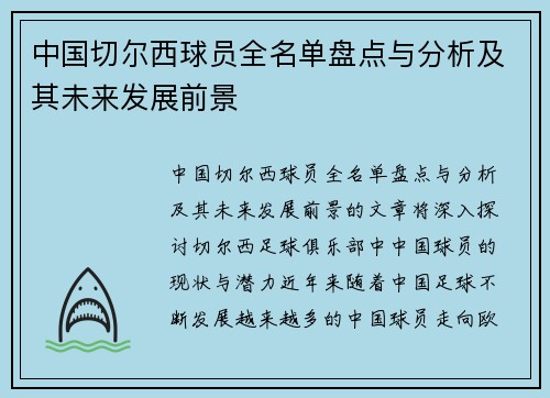 中国切尔西球员全名单盘点与分析及其未来发展前景